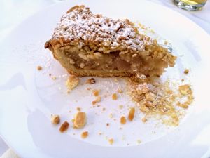 Hot apple pie with ice cream ( for vegans without ice cream) at Peppermint Fresh Kitchen in Zakynthos