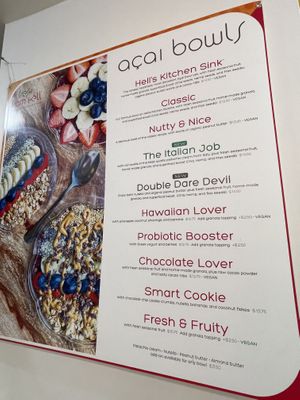Clearly marked Vegan açaí bowls  at Fresh From Hell in New York City