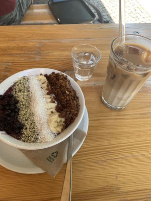 Açai bowl and iced latte  at My Deli Love  in Berlin