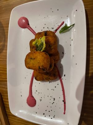 Vegetable and Chickpea Croquettes with miso sauce at Mama's Picanteria in Sitges