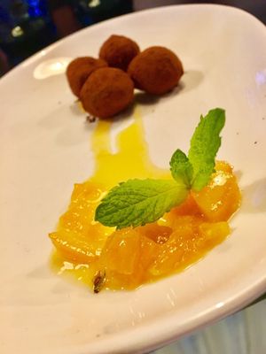Vegan dark chocolate truffles with spicy orange marmalade  at Mama's Picanteria in Sitges