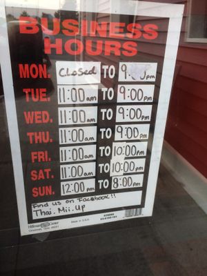 hours  at Thai Mii Up Cuisine in Irondequoit