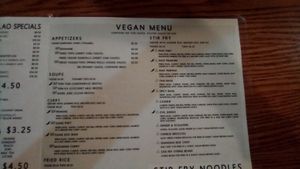 Vegan menu on main menu at Thai Mii Up Cuisine in Irondequoit
