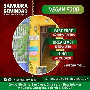 Bienvenidos a Samudra Govindas at Mar y Hojas Cocina Vegana in Cartagena