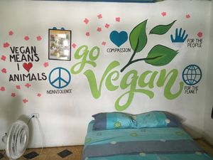 Our room at Mar y Hojas Cocina Vegana in Cartagena