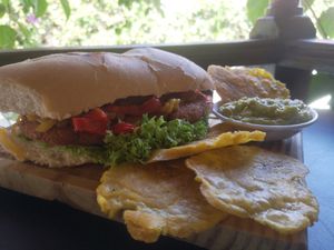 the falafel sandwich at Mar y Hojas Cocina Vegana in Cartagena