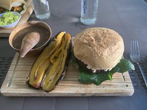 The lentil burger was really tasty at Mar y Hojas Cocina Vegana in Cartagena