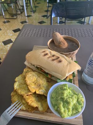 Loved the bean soup with seed pod spoon at Mar y Hojas Cocina Vegana in Cartagena