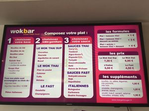 Main menu at Wokbar in Grenoble
