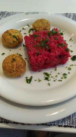 beetroot risotto and chickpeas paddies at She's Green Boutique & Atelier in Sibiu