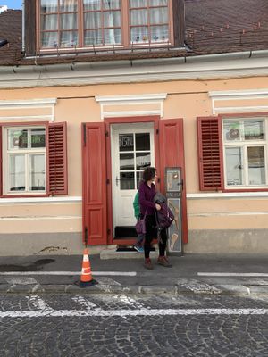 Unassuming street frontage at She's Green Boutique & Atelier in Sibiu