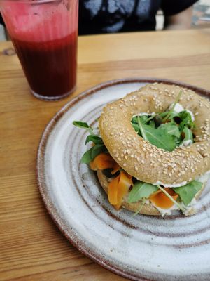 Smoked "salmon" bagel at Goldig in Lagos