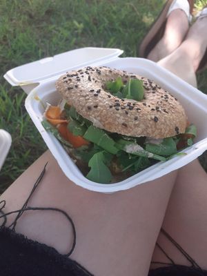 Vegan 'salmon' bagel at Goldig in Lagos
