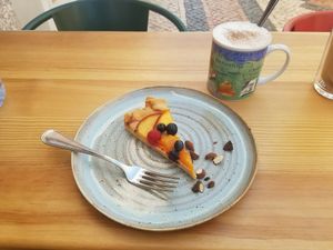 Vegan Fruit Tart & Chai Tea with Oat Milk at Goldig in Lagos