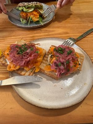 Vegan salmon bagel and toast.  at Goldig in Lagos