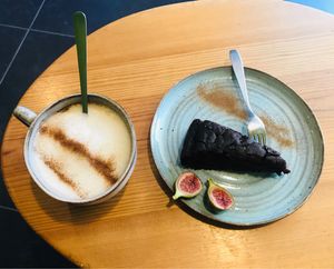 Chai tea and chocolate cake   at Goldig in Lagos