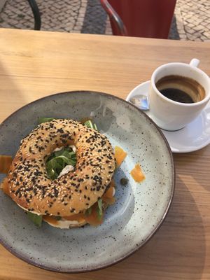 Smoke ‘salmon’ (carrot) bagel  at Goldig in Lagos