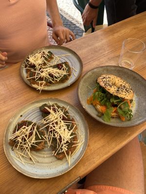 Pesto sandwich and smoked salmon bagel.  at Goldig in Lagos