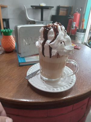 Coffee with chantilly at Pop Art Cafe in Foz Do Iguacu