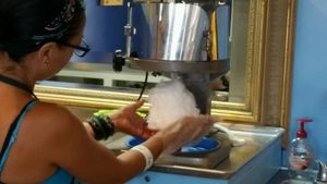 making shaved ice at Surfing Monkey Shave Ice in Kihei