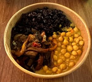 Chickpea curry and mushroom meal   at Eat of Eden in South West London