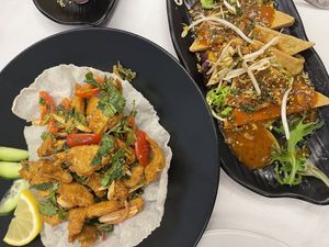 Yam kai seab d’heura + tofu tod at Prick Thai in Cambrils