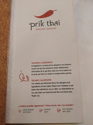 Inform the waiters if you are vegan at Prick Thai in Cambrils