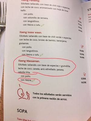 Kaeng Massaman Heüra at Prick Thai in Cambrils