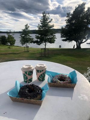 Awesome self-made donuts and Cappuccino with soy milk at Palma Kiosk & Kaffebar in Sarpsborg