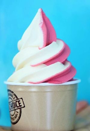 Vegan softserve vanilla/raspberry mix! at Palma Kiosk & Kaffebar in Sarpsborg