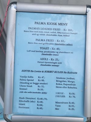 Menu at Palma Kiosk & Kaffebar in Sarpsborg