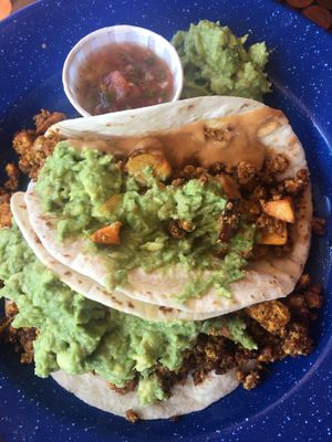 Vegan Breakfast Tacos at The Buzz Mill in San Marcos