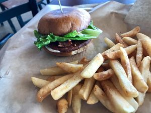 Plow burger at The Buzz Mill in San Marcos