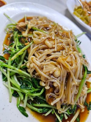 Pea sprouts Beancurd skin Enoki ~ 7/2/24 at SHU Vegetarian 蔬方斋 - Ang Mo Kio  in Northeast Singapore