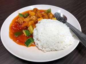 Sweet and sour meat rice  at SHU Vegetarian 蔬方斋 - Ang Mo Kio  in Northeast Singapore