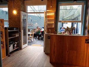 View towards the outside area in the back at Tibits in South East London