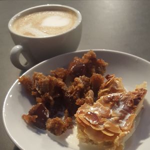 Sticky toffee pudding (my favourite) and an almond dessert at Tibits in South East London