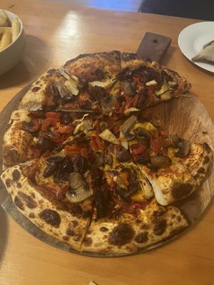 Vegetarian supreme with vegan cheese   at The Bush Inn Restaurant in Deloraine