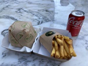 GF falafel burger & fries  at Vburger Camden in North West London