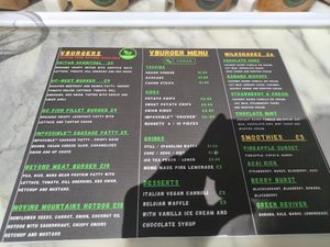 Menu at Vburger Camden in North West London