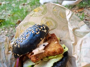 Seitan schnitzel at Vburger Camden in North West London