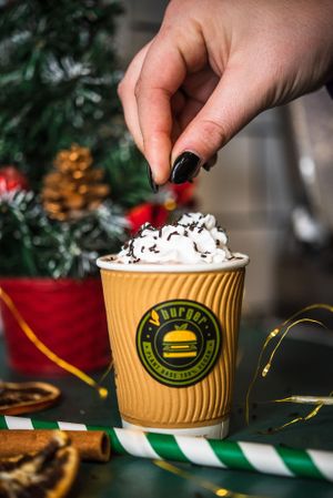 Vegan hot chocolate with cream at Vburger Camden in North West London