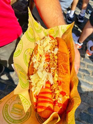 Vegan hotdog  at Vburger Camden in North West London