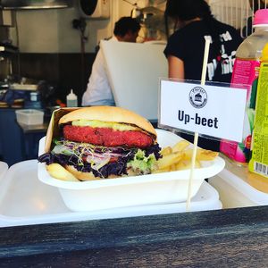 Beetroot Burger at Vburger Camden in North West London