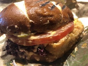 Seitan Schnitzel with Cheeze at Vburger Camden in North West London