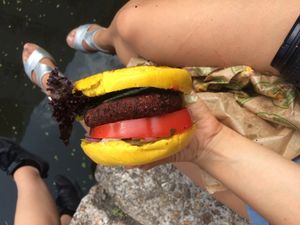 The beet burger(upwards?) at Vburger Camden in North West London
