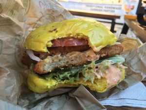 Seitan burger with cheese at Vburger Camden in North West London