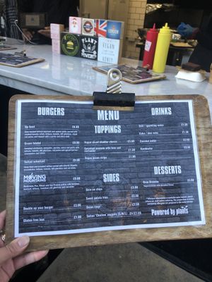 Menu at Vburger Camden in North West London