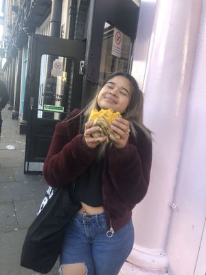 Me enjoying the burger at Vburger Camden in North West London