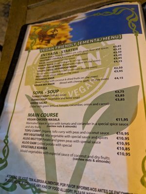 Vegan menu 1 at Sanskar Nepal in Lisbon